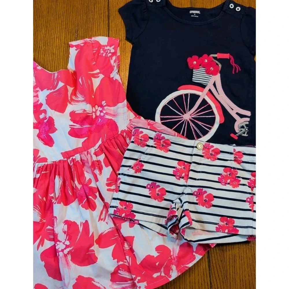 Gymboree Lot Of 3 Pretty Poppy Girls Size 6 Lined Dress, Flower Shirt, & Shorts